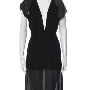 REFORMATION, PLUNGE FRONT, SZ 8, BLK MIDI DRESS, SHEER, HALF SLIP
